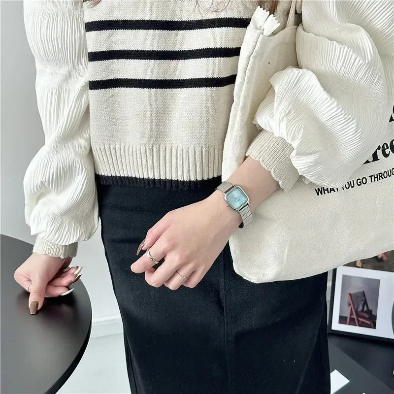 New Brand Steel Band Square Quartz Watch Retro Minimalist Temperament Small Dial Watch Female Student Wristwatch Dropshipping