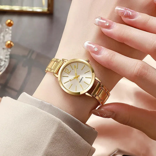 Luxury Watch for Women Simple Round Dial Stainless Fashion Gold Bracelet Quartz Wristwatch Students Ladies Watches Reloj Mujer