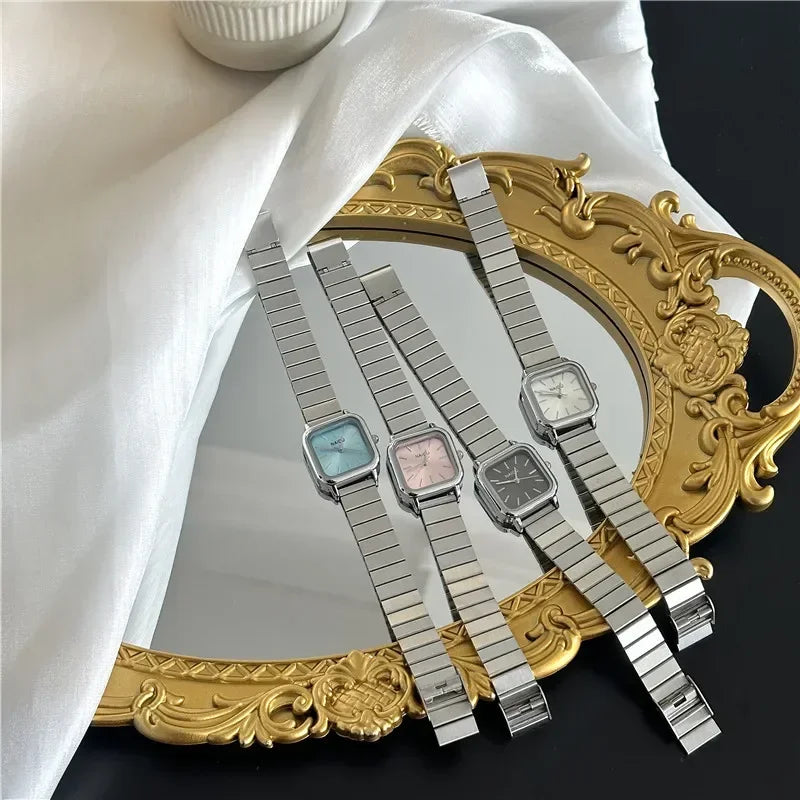 New Brand Steel Band Square Quartz Watch Retro Minimalist Temperament Small Dial Watch Female Student Wristwatch Dropshipping